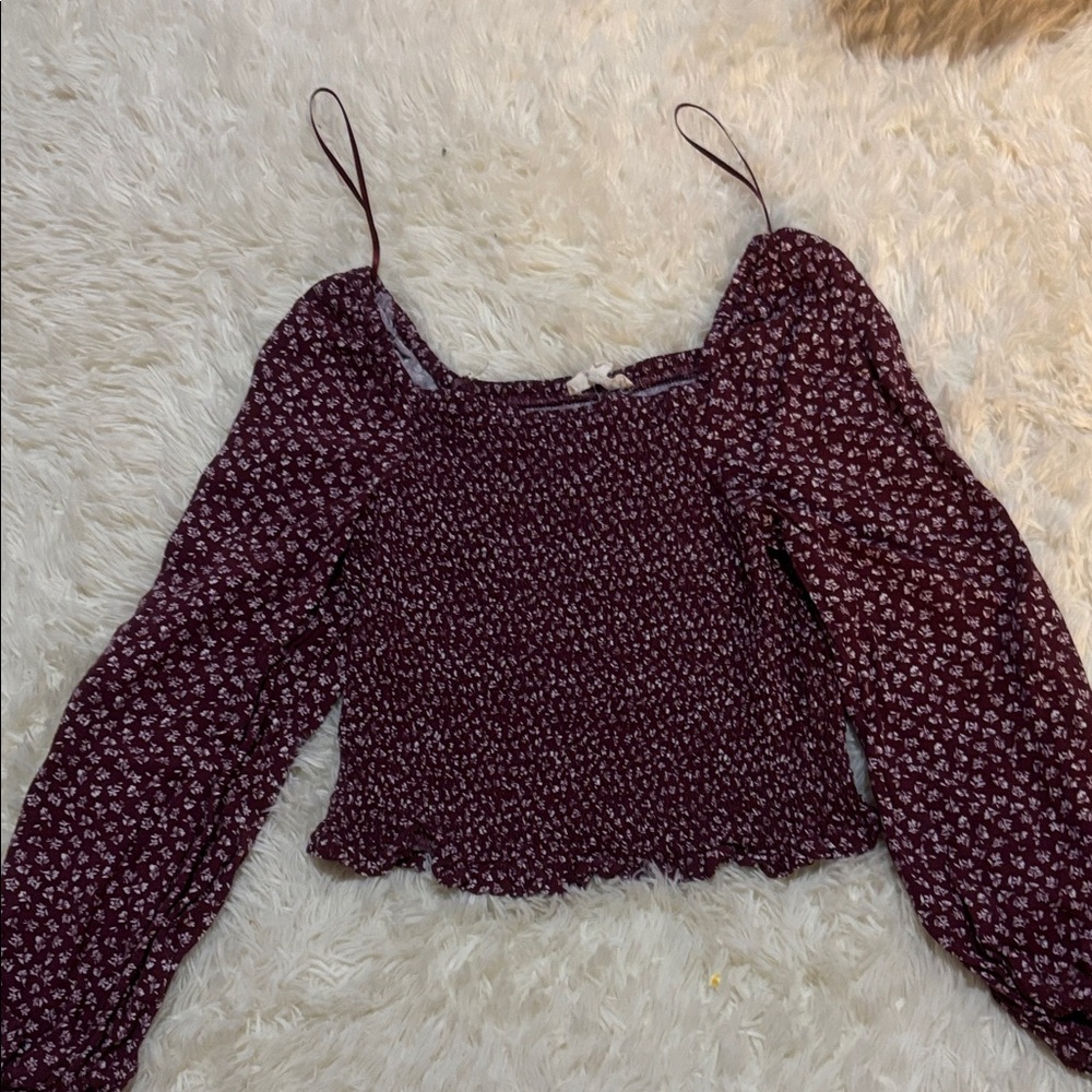 Copper Key Burgundy Floral Smocked Top
